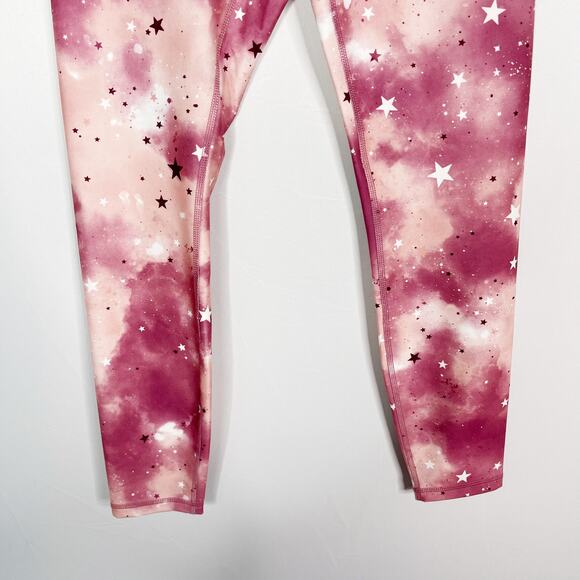 New Wildfox Sweat Small Pink Stars & Clouds Printed Leggings High Waist Workout - Picture 4 of 10
